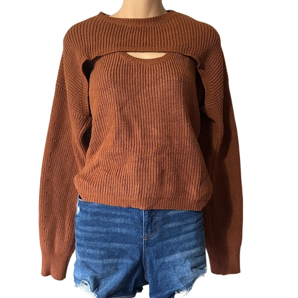 Bolero Set w/ Contrast Tank Rust Orange Ribbed Oversized Stretchy Fabric Sweater